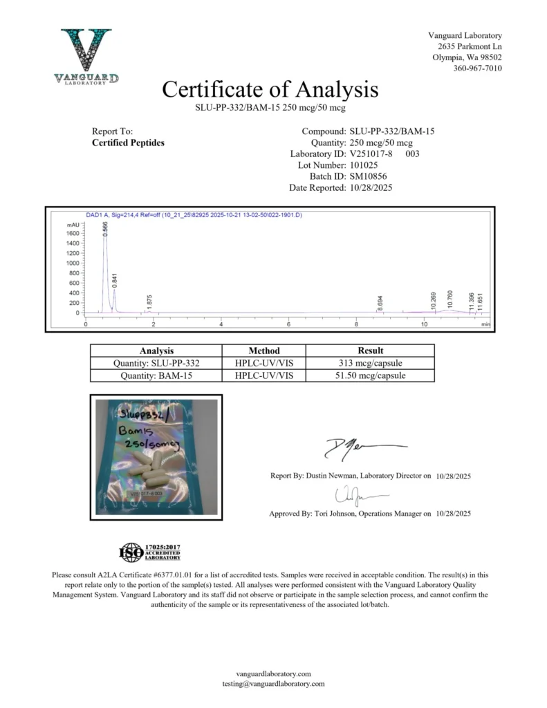 SLUPP332BAM1525050MGGreen-COA-CertifiedPeptides-10.28.2025-scaled